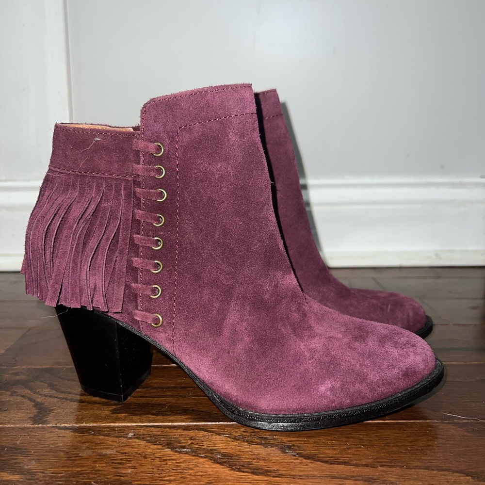 Sofft Women's Suede Fringe Ankle Boots - Merlot